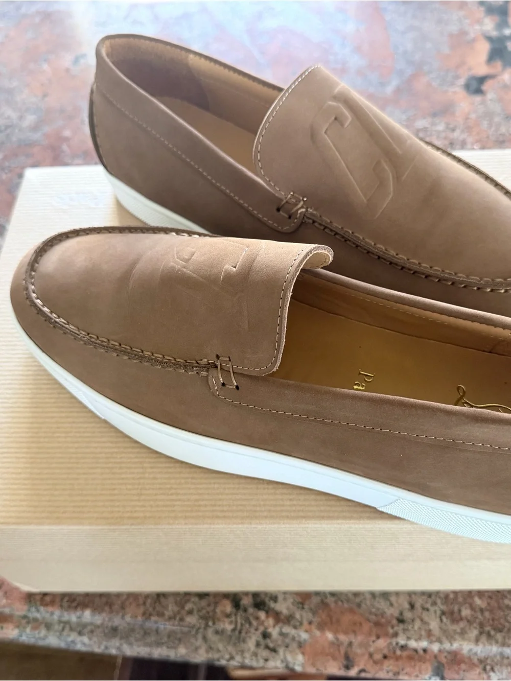 Men's Brown Nubuck Slip-On Loafers with White Sole size